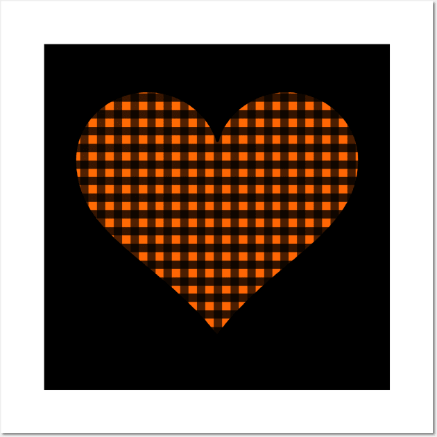 Orange and Black Gingham Heart Wall Art by bumblefuzzies